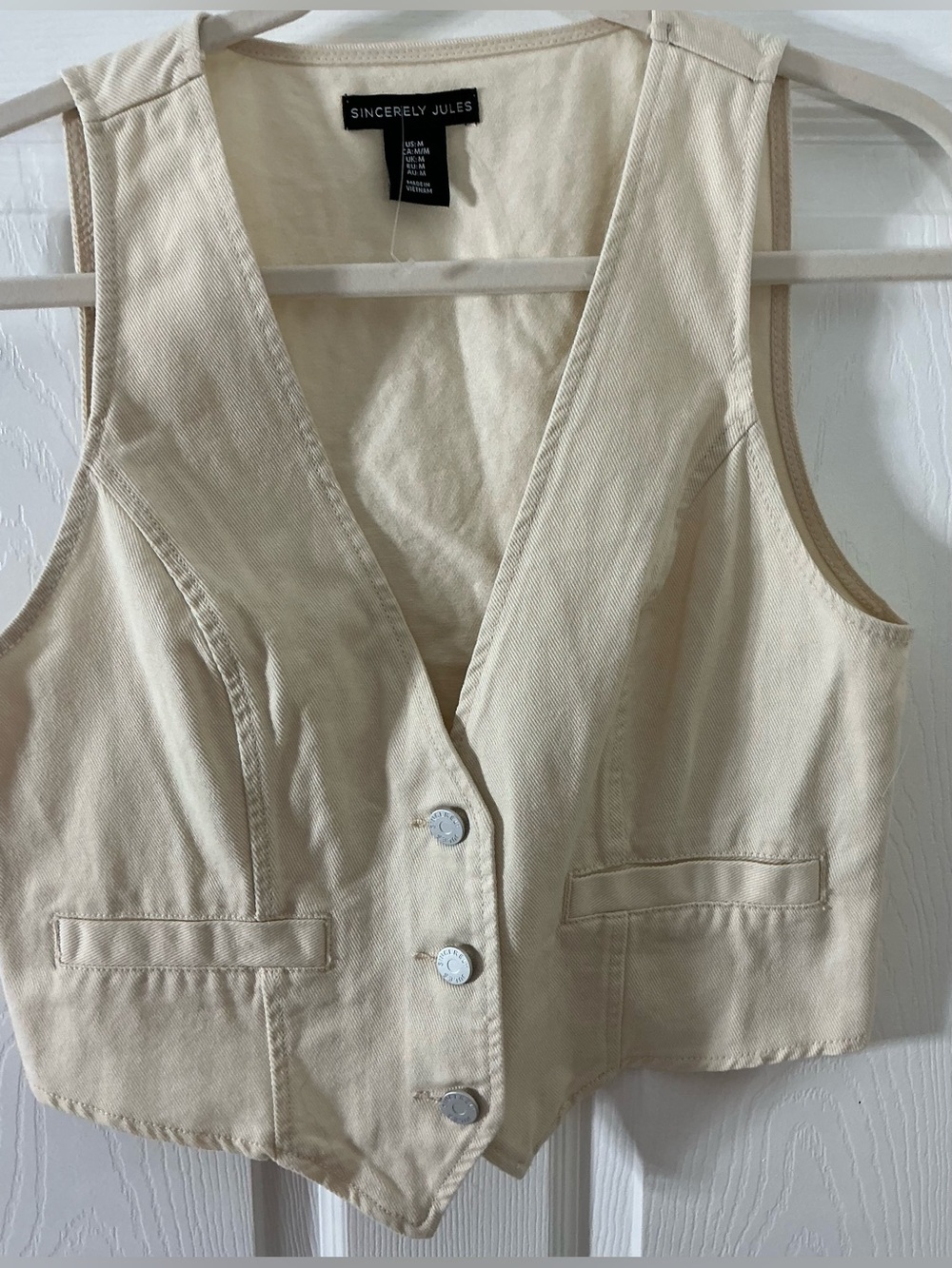 Sincerely Jules Cream Tailored Western Button Vest - Size Medium